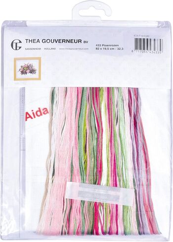 Thea Gouverneur - Cross Cross Stitch Kit - Peonies - Aida - 18 Count - مجموعة تطريز للبالغين - مؤشرات ترابط التطريز DMC وغيرها in Saudi Arabia