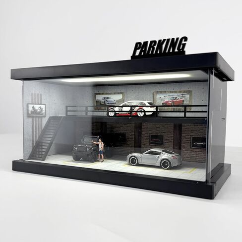 Hot Diecast Wheels Display Case - 1/64 Scale Die-cast Model Car Display Case with LED Light and Acrylic Cover, Mezzanine Parking Garage(1/64-M-86) in Kuwait