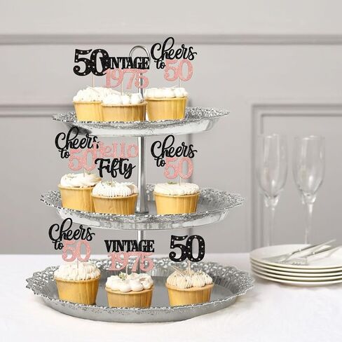 ZHUOWEISM 24 PCS Rose Gold 50th Birthday & Anniversary Cake Toppers - 24 Count - 4.3 inches x 2.6 inches - Celebration Occasion - Gold Color Family - Cupcake Toppers in Saudi Arabia