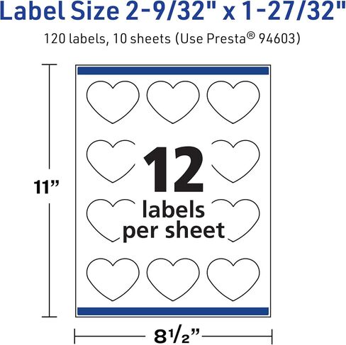 Avery TrueBlock Matte Heart Heart Labels مع تغذية مؤكدة ، 2-9/32 "× 1-27/32" ، و 120 ملصقات بيضاء غير لامعة ، وطباعة إلى الحافة ، والليزر/الحبر القابلة للطباعة ، ومسلسلات رائعة للتغليف وملصقات المنتجات in Kuwait