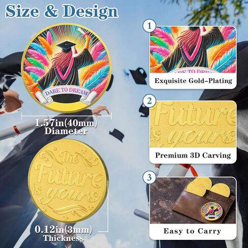 2025 Graduation Gift Coin for Men & Women, Graduation Challenge Coin for Success, 2025 Inspirational Graduation Gift for University College Middle High School Graduate, Achievement Encouragement Gift in Kuwait