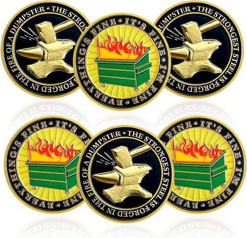 6 Pcs Dumpster Fire Challenge Coin Funny Desk Accessories Hilarious Coworker Go Away Token Hilarious Medallion Inspirational Office Gifts Staff Appreciation Gifts for Men Women in Saudi Arabia