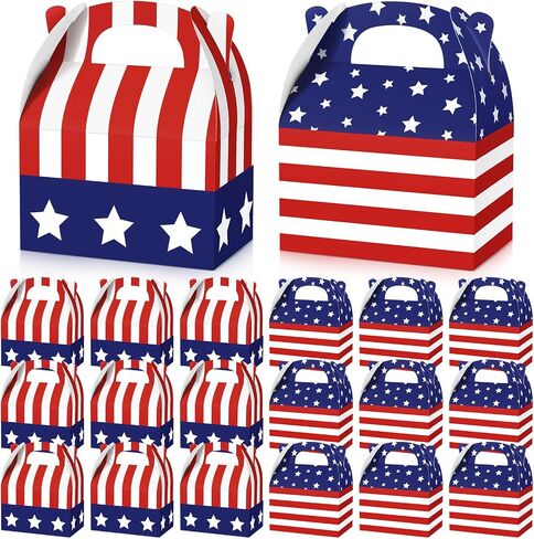 FUUTREO 24 PCS صناديق علاج وطني مع مقبض العلم الأمريكي USA Goodie Boxes استقلال يوم الرابع من يوليو صناديق الحلوى لليوم التذكاري للمحاربين القدامى in Saudi Arabia
