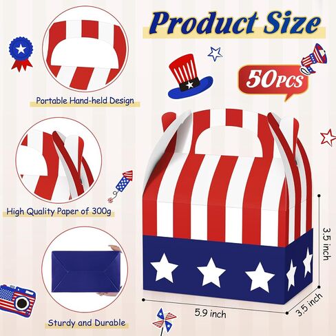 FUUTREO 24 PCS صناديق علاج وطني مع مقبض العلم الأمريكي USA Goodie Boxes استقلال يوم الرابع من يوليو صناديق الحلوى لليوم التذكاري للمحاربين القدامى in Saudi Arabia