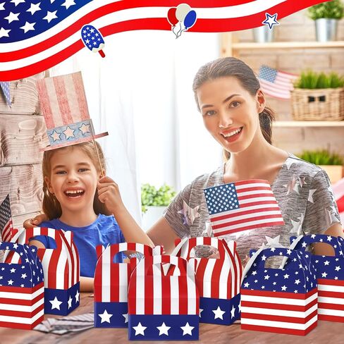 FUUTREO 24 PCS صناديق علاج وطني مع مقبض العلم الأمريكي USA Goodie Boxes استقلال يوم الرابع من يوليو صناديق الحلوى لليوم التذكاري للمحاربين القدامى in Saudi Arabia