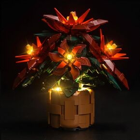 ضوء LED متوافق مع lego poinsettia iconons عيد الميلاد مركزية العطلات الديكور 10370 ، وملحقات الإضاءة متوافقة مع LEGO 10370 النباتات نباتات الزهور ، لا نماذج
