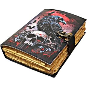 Blank Spell Book of Shadows Journal Leather Gothic Journal Magical Raven Skull Spiral Notebook Mystery Crow Journal Grimoire Witchcraft Spellwork Journal Leather Sketchbook Leather Notebook gifts