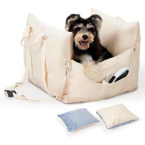 Dog Car Seat for Dogs, Premium Dog Booster Seat with Storage Pockets, Detachable Washable Portable Dog Bed, Waterproof Puppy Car Bed,Car Seat for Small/Medium Dogs/Cats (22" x 23.6" x 17.3")