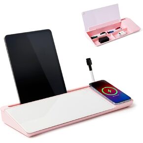 Garood Desktop Glassboard with Wireless Charger (Pink Base) Adapter Included Desk Dry Erase Board Glass Desktop White Board Desk Organizer Phone Holder Office Accessories 15.8 X 7 X 2 inches