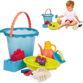 B. Toys- Thing Shore Bucket Bucket- Water & Sand Playset- 11 ألعابًا رملية غير تقليدية للأطفال- 18 شهرًا +