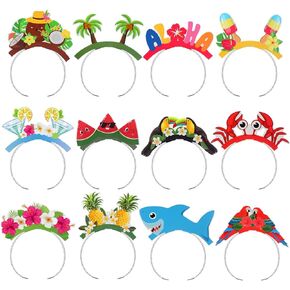 12 PCS Hawaiian Party Bapers Paper Luau Tropical Headwear Party Hawaiian Party Favors Fun Tropical Fancy Props Beach تحت عنوان Decoration for Summer Pooth Photo Booth الكبار