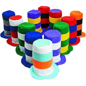 Fun Express 12" x 24" Colorful Striped Felt Stovepipe Hats Assortment - 12 Hates - Assorted Colors - Great for School and Party Events