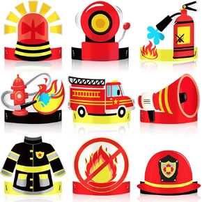 24 PCS Fire Control Birthday Barty Hats for Kids Fire Party Formbors Favors Headbors Summer Paper Party Crown for Boys Girls ، Decoration Party