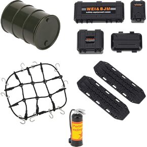 MEUS RACING RC RCORATION Accountories لـ TRX4M SCX24 1/18 1/24 RC Crawler مع طبل زيت بلاستيكي/سلم رمل/أمتعة صافية/معدات/حريق مطفأة ، أسود.