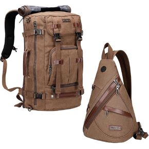 WITZMAN Canvas Travel Backpack Large Laptop Bags Convertible Shoulder Sling Bag Convertible Sling Backpack Crossbody Chest Bag