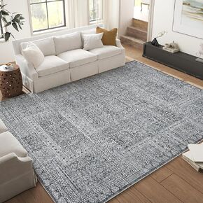 Washable 9x12 Area Rugs, Vintage Large Indoor Rugs for Living Room Bedroom or Dining Room, Ultra-Thin Soft Non-Slip Floor Carpet Foldable, Black/Rust in Kuwait