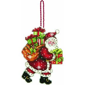 DIMENSIONS Counted Cross Stitch Santa with Bag Christmas Ornament Kit, 3.5'' W x 4.5'' H