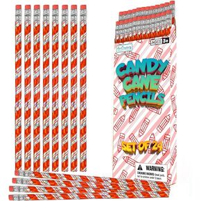 ArtCreativity Christmas Pencils for Kids, Pack of 24 – Cute Holiday Candy Cane Design with Erasers, Perfect for Stocking Stuffers, Classroom Supplies, Bulk Student Rewards, Winter Pencils