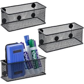 MyGift 3 Pack Black Metal Wire Mesher Magnetic Marker حامل للمساحة البيضاء ، سلة منظم إمدادات سطح المكتب للمكتب للأقلام ، أقلام الرصاص والملحقات