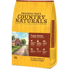 Grandma Mae’s Country Naturals Dry Dog Food, Puppy Formula, Chicken & Brown Rice, Slow Cooked & Nutrient Dense, Made in USA, 4 LB Bag