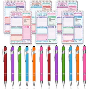 6 Pcs To Do List Adulting Notepads Set with 6 Ballpoint Pens 30 Pages Each, 5.2 x 7.8 Inch Checklist Daily Planner Notepad Daily To Do List Notebook for Home School Office Graduation Gift 2025