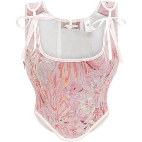 CONCINEROS Women's Summer Vintage Floral Renaissance Corset Top for Women Y2k Tops Sleeveless Drawstring Crop Top