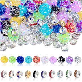 70pcs حبات الراين للخرز للأقلام ، و 20pcs بريق راينستون كرات وحبات الفواصل 50pcs ، حبات حفرة كبيرة ملونة للأقلام القابلة للخرز ، والأساور ، وسلاسل المفاتيح ، وصنع المجوهرات