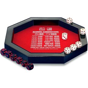 مجموعة لعبة Farkel مع صينية Deluxe Dice Rolling ، وقناة جمع النرد المدمجة ، ومجموعتان من النرد ، و 40 ورقة ، ولعبة العائلة الكلاسيكية