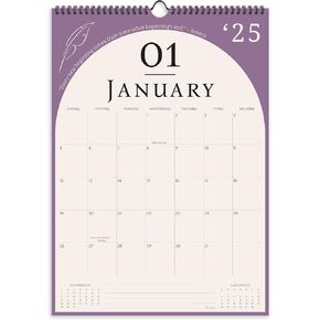 Wall Calendar 2025-2026, 18 Months, Runs From January 2025 to June 2026, 17" x 12" Large Wall Calendar with Hanger, Thick Paper and Spiral Binding. Vintage Arch Design.