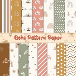 Boho Pattern Origami Paper - 60pcs 11x11 Inch Retro Boho Rainbow Double-Sided Decorative Craft Paper Colorful Vintage Art Craft Scrapbook Gift Wrapping Card Making GiftWrap Photo Album Summer