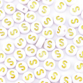 300Pcs Gold Vowel Letter Beads A 4X7mm Single Round Alphabet Beads for Bracelets Making