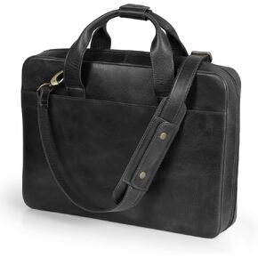 Genuine Leather Organizer Satchel with Adjustable Shoulder Strap Compatible with 15" MacBook, Notebook - Unisex