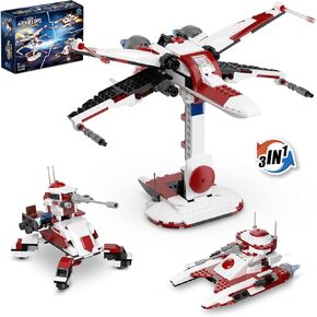 QLT 3 in 1 Space Wars Building Set - مقاتلة قابلة للبناء في جناح الجناح ، دبابة معركة المجرة ، مدفع مضاد للسيارات ، متوافق مع LEGO ، لعبة هدية عيد ميلاد رائعة لمشجعي Star Kids Boys Ages 6+