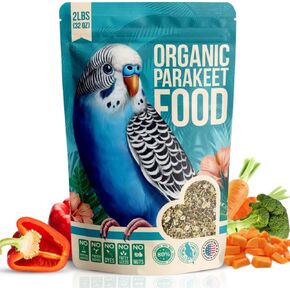 80% Organic Parakeet Food - No Dyes, Fatty Seeds, Or FIllers - Human Grade Organic Parakeet Seed, Grain & Wholesome Veggies - for Budgies, Lovebirds, Parrotlets – Made in USA (2 lbs)
