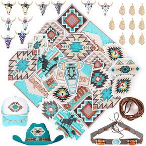 Southwestern Embroidered Iron On Patches for Hats: Meneng 32Pcs Western Cowboy Sew On Applique Patches for DIY Accessories - Vintage Embroidery Patch for Clothing Jackets Hats Backpacks