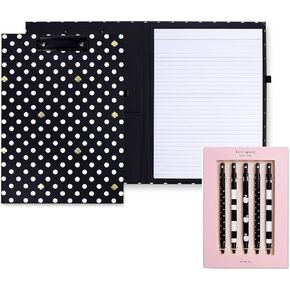 Kate Spade New York A4 Folio folio مع حزمة Notepad مع مجموعة من 5 أقلام نقرة الحبر الأسود ، نقاط البولكا