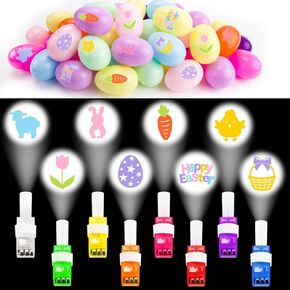 Easter Basket Essentials - Easter Basket Stuffers - 32 Pack Eggs with Finger Projector Lights - Prefilled Plastic Egg Hunt Fillers Gifts for Kids Teens Boys Girls Glow in The Dark Party Favors
