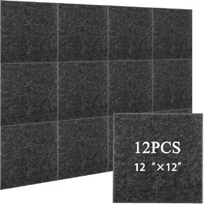 48“ x 36" Felt Cork Board Tiles, 12 Pack 12"x12" Felt Bulletin Board with 100 Pushpins, Self Adhesive Cork Boards for Walls, Office (Grey)