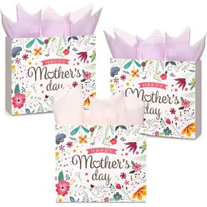 Kolldenn 12 Pcs Mother's Day Gift Bags 13" Floral Gift Bag with Handle and Tissue Paper Happy Mother's Day Gift Bag Bulk for Mom Grandma Sister Wife
