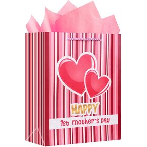 حقيبة هدايا D4Dream Mothers - 11.5 "Happy Mother's Flower Flower Paper Bag مع مقابض وورقة منسقة لأفضل أمي وأكياس هدايا متوسطة الأزهار لأمي جدة زوجة أخت النساء