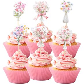 48 PCS Wildflower Cupcake Toppers ، Decorations Dust Dream ، Floral Flower Birthday Cupcake Toppers for Birthday Wedding Sholdies Supplies