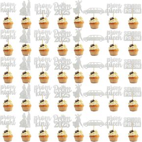40PCS Sliver Prom Cupcake Topper Prom Decorations for Party 2025 Prom Graduation Cupcake Topper 2025 Craduation Decorations Class of 2025 Prom Party Decorations 2025