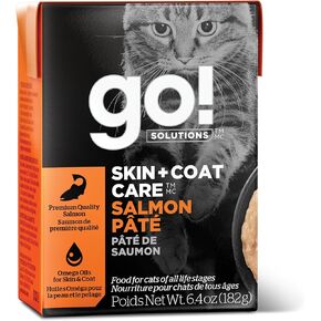 Go! Solutions Skin + Coat Care, Wet Cat Food, Salmon Pâté with Grains for Sensitive Skin, 6.4 oz