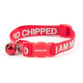 I Am Microchipped Cat Collar with Safety Buckle, Red