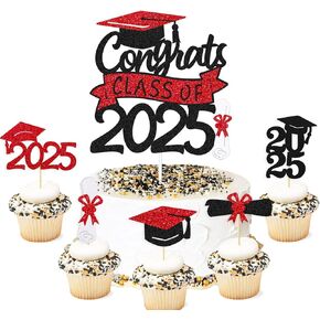 Graduation Cupcake Toppers Congrats Grad Class of 2025 Cake Decoration for We Are Proud of You Themed Graduation Cap Diploma Cake Decorations I’m Done Party Supplies 31 Pcs Sparkly Glitter Décor