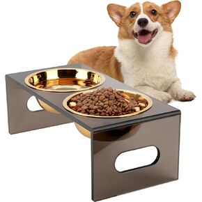 Acrylic Elevated Dog Bowls Stand 5.9" Tall Pet Feeder Comes with 2 Removable Stainless Steel Bowls for Medium and Small Dogs, Raised Dog Bowl Pet Feeding Station, Durable Puppy Bowl