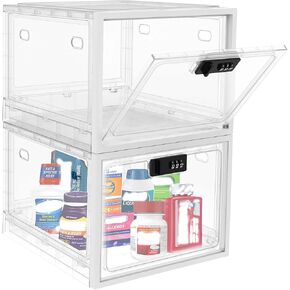 Large Medicine Lock Box for Safe Medication, Lockable Storage Box for Snacks Food, Phone Lock Boxes with Combination Code for Home/Dorms/Office Storage Lockers