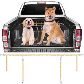 Chain Truck Bed Dog Tether for Two Dogs,Adjustable Double Safety Chew Proof Metal Truck Bed Dog Leash System for Pickup, SUV, Cars & Trucks (Yellow) in Saudi Arabia
