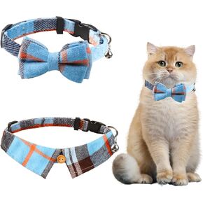 2 عبوة Cat Bowtie طوق القابل للإزالة للقطط طيلة Cat Cat Tie Collar لطيف من طوق هريرة بلايد مع جرس اليقظة هريرة قابلة للتعديل لارتداء اليومية للارتداء يوميا