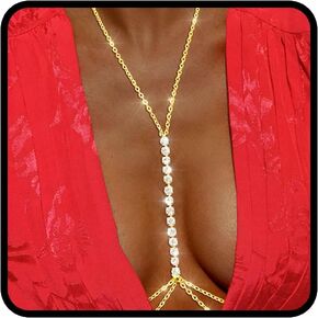 Tgirls Layered Rhinestone Body Chain Sexy Gold Body Belly Chain Beach Body Jewelry Party for Women and Girls